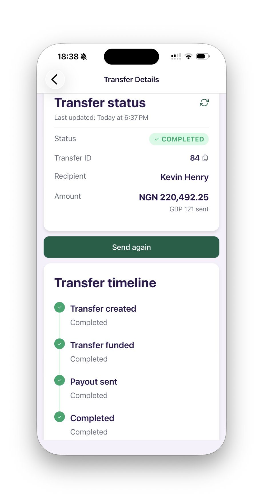 Completed Transaction Receipt